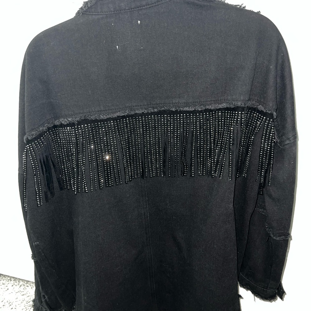 Black Fringe Denim Jacket